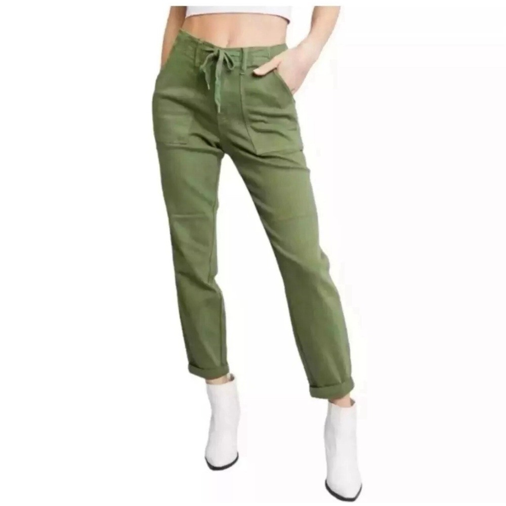 Judy Blue Womens Noel Drawstring Army Green Olive Green Pants Size 5/27 **FLAW**
